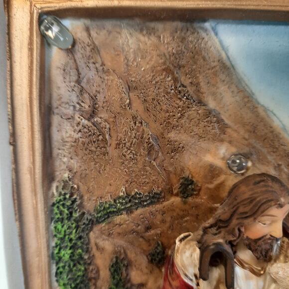 Vintage 60s‎ MCM 3D Jesus Religious Light Up Wall Art Decor Picture 11" x 15" - Picture 5 of 10